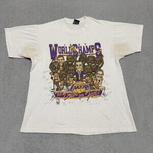 Vintage 1987 Lakers World Champs Shirt Screen Stars Best USA L Magic Johnson L